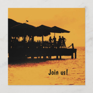 invitation de personnes heureuses au coucher du so