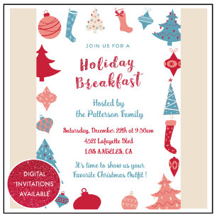 Invitation de petit-déjeuner de Noël Mignonne Rose