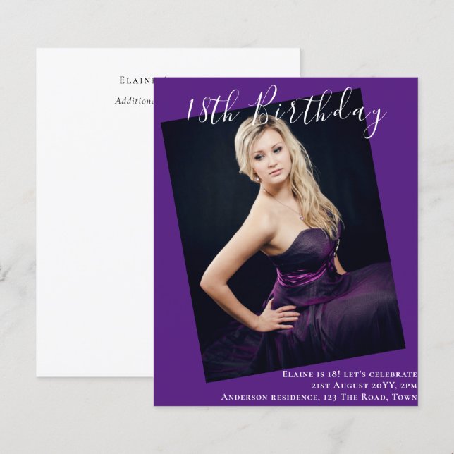 Invitation de PHOTO d'anniversaire 18 ans BUDGET (Devant / Derrière)