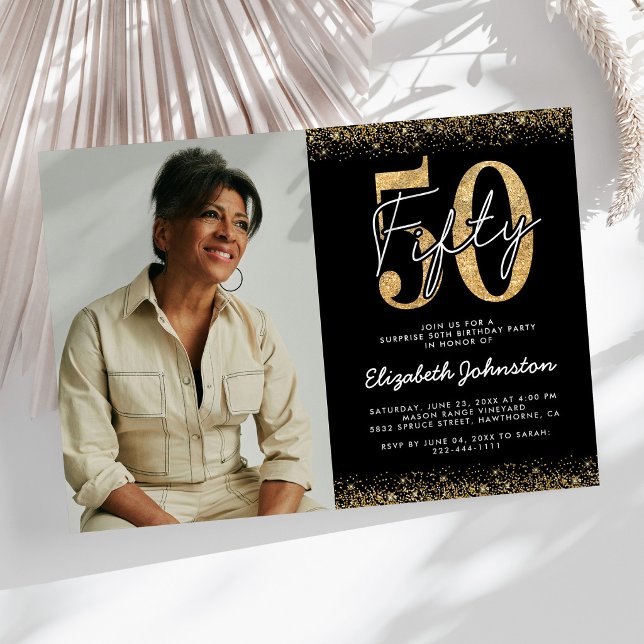 Invitation de photo d'anniversaire 50 ans glamour (Créateur téléchargé)