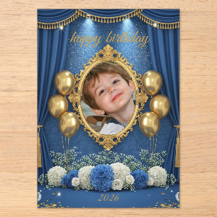 Invitation de photo d'anniversaire bleu royal pour