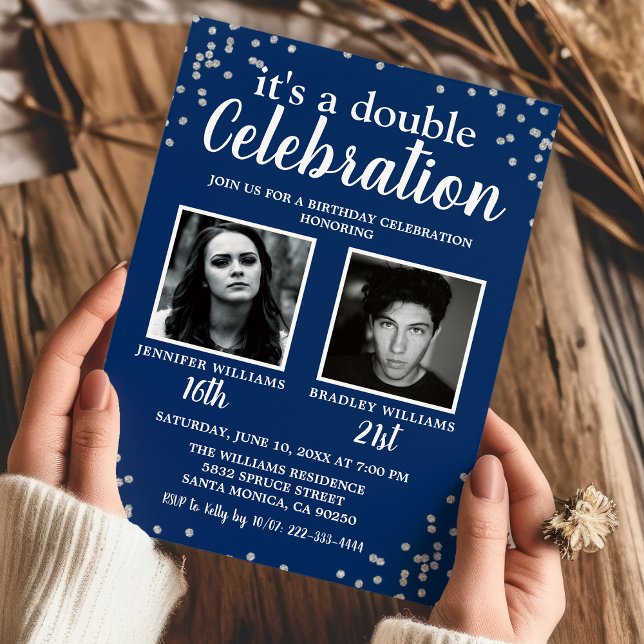 Invitation de photo d'anniversaire conjoint Bleu A (Créateur téléchargé)