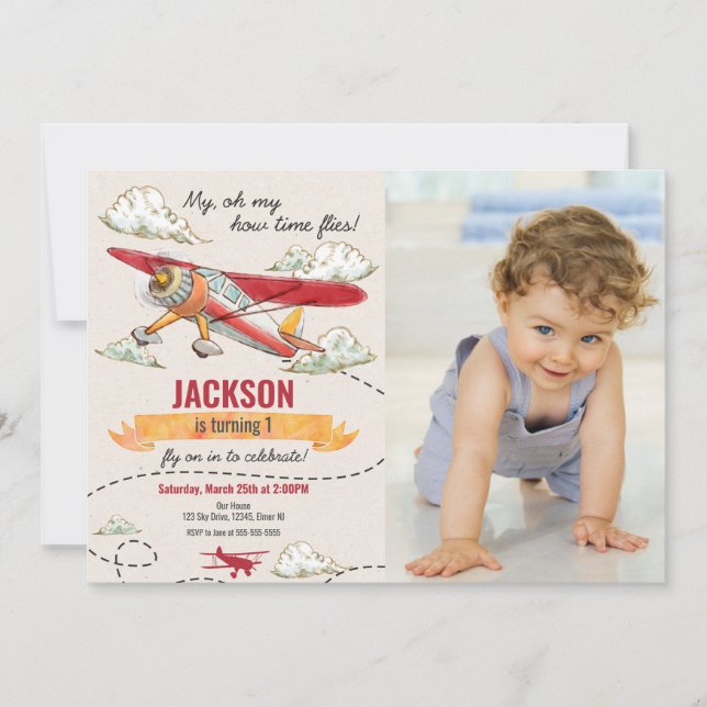 Invitation de photo d'anniversaire d'avion Vintage (Devant)