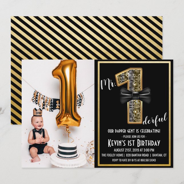 Invitation de photo d'anniversaire de 1ère année d (Devant / Derrière)