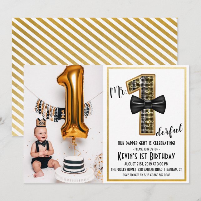 Invitation de photo d'anniversaire de 1ère année d (Devant / Derrière)