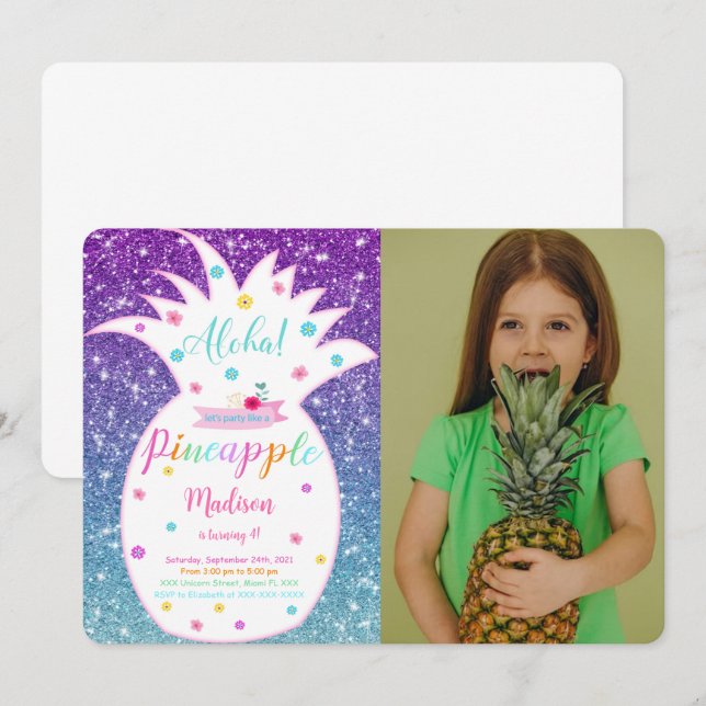 Invitation de photo d'anniversaire de ananas modif (Devant / Derrière)
