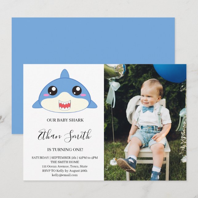 Invitation de photo d'anniversaire de bébé requin  (Devant / Derrière)