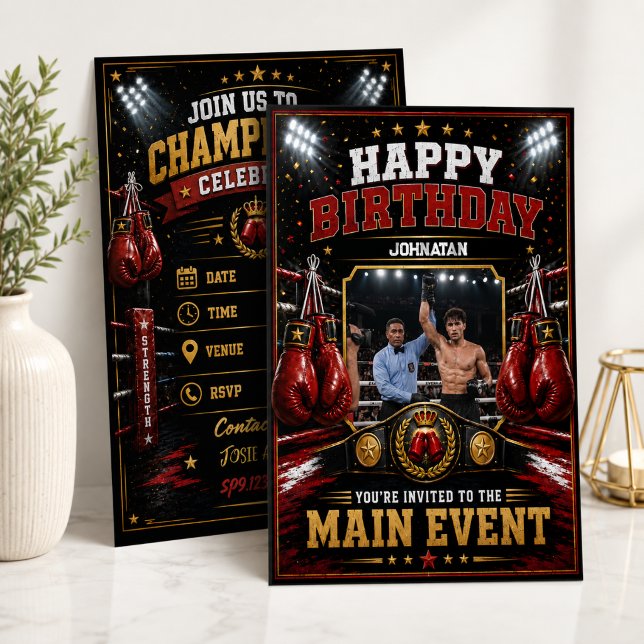 Invitation de photo d'anniversaire de boxe personn (Créateur téléchargé)