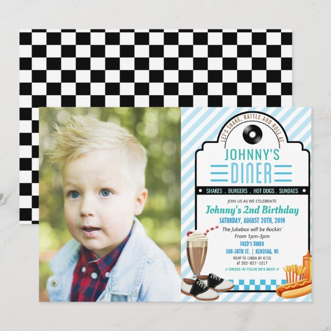 Invitation de photo d'anniversaire de diner rétro  (Devant / Derrière)