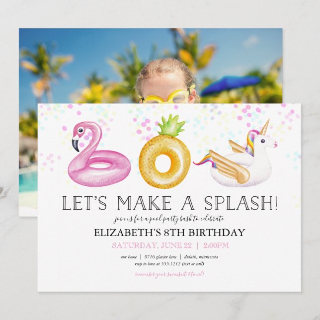 Invitation de photo d'anniversaire de flotteur de  (Devant / Derrière)