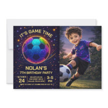 Invitation de photo d'anniversaire de football néo