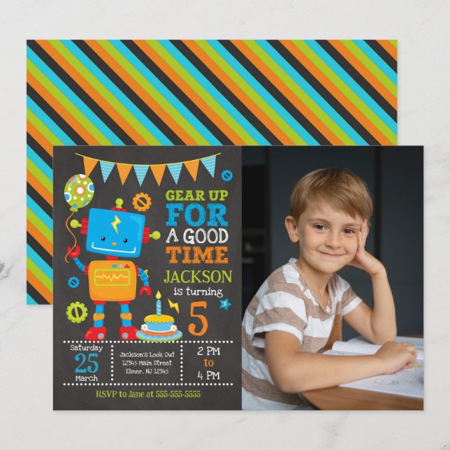 Invitation de photo d'anniversaire de garçon avec  (Devant / Derrière)