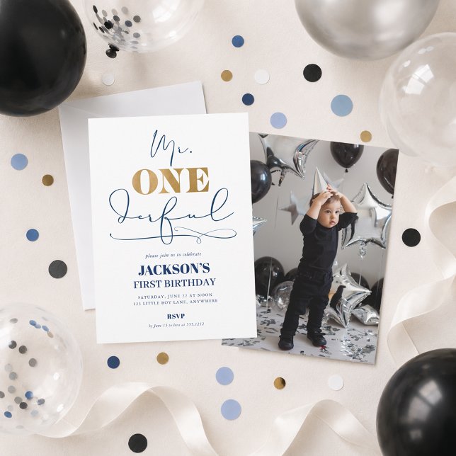 Invitation de photo d'anniversaire de M. ONEderful (Mr. ONEderful First Birthday Photo Invitation)
