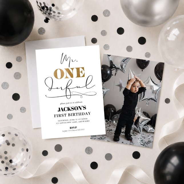Invitation de photo d'anniversaire de M. ONEderful (Mr. ONEderful First Birthday Photo Invitation)