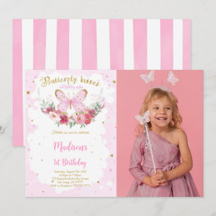 Invitation de photo d'anniversaire de papillon mod