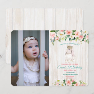Invitation de photo d'anniversaire florale de lapi