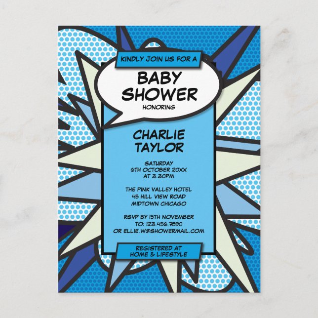 Invitation de Photo de Baby Shower de Comic Book P (Devant)