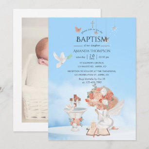 Invitation de photo de baptême d'ange de fille à l