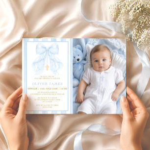 Invitation de photo de baptême de bébé garçon à ru
