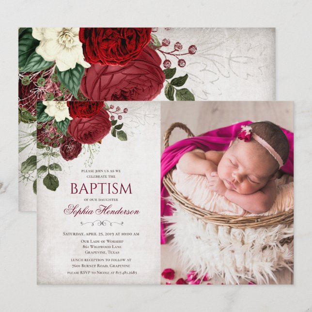 Invitation de photo de baptême floral (Devant / Derrière)