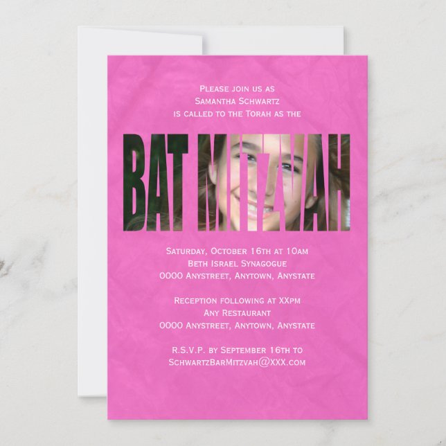 Invitation de photo de bat mitzvah dans les roses (Devant)