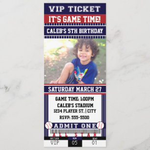 Invitation de photo de billet de BASEBALL bleu et