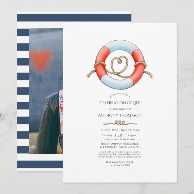 Invitation de photo de célébration de vie nautique (Devant / Derrière)