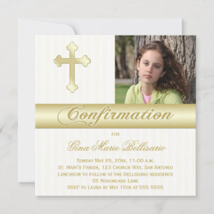 Invitation de photo de confirmation d'or blanc