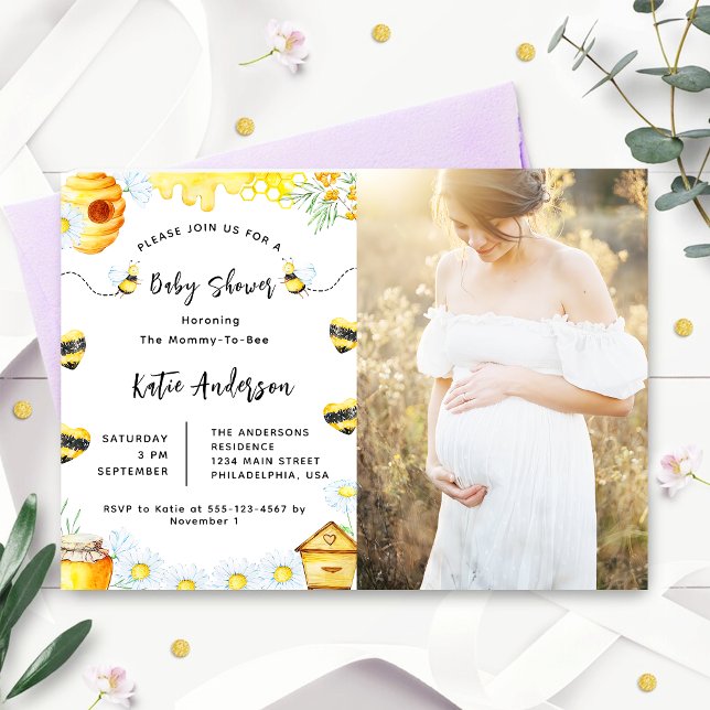 Invitation de photo de douche de bébé abeille tour (Créateur téléchargé)