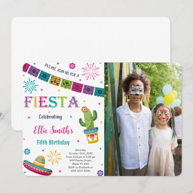 Invitation de photo de Fiesta modifiable (Devant / Derrière)