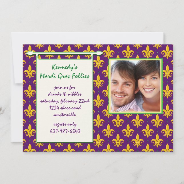 Invitation de photo de folies de mardi gras (Devant)