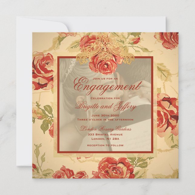 Invitation de photo de mariage à la rose rouge rus (Devant)