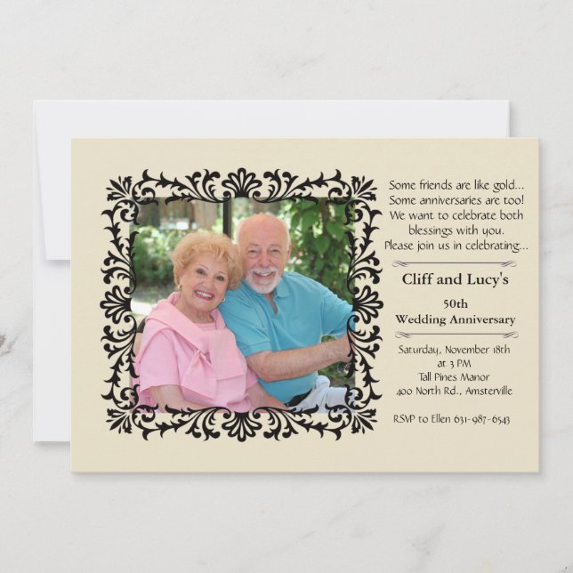 Invitation de photo florale formelle vintage (Devant)