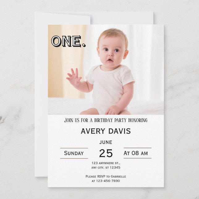 Invitation de photo simple pour le premier anniver (Devant)