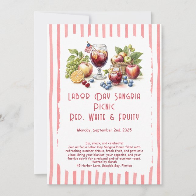 Invitation de pique-nique sangria de la fête du Tr (Devant)