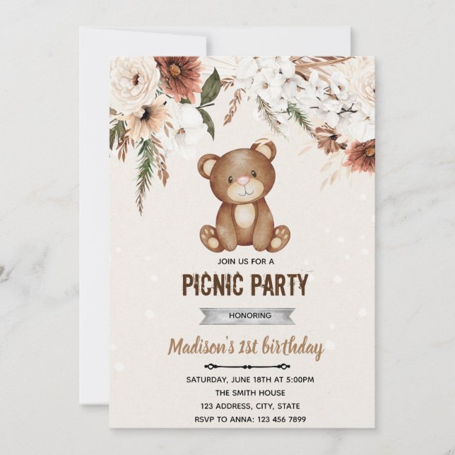 Invitation de pique-nique sous la douche d'ours bo (Devant)