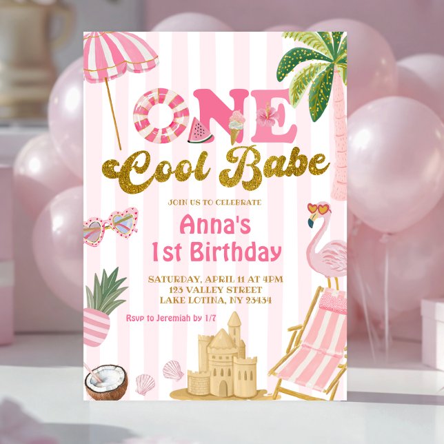 Invitation de plage pour une fille cool Pink Strip (Créateur téléchargé)