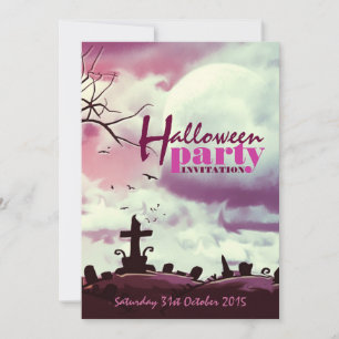Invitation de pleine lune d'Halloween rose pour ci
