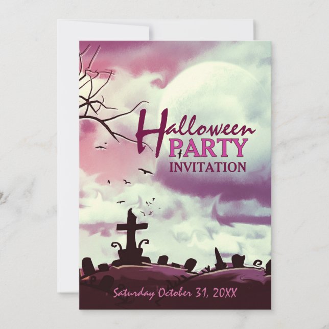 Invitation de pleine lune d'Halloween rose pour ci (Devant)