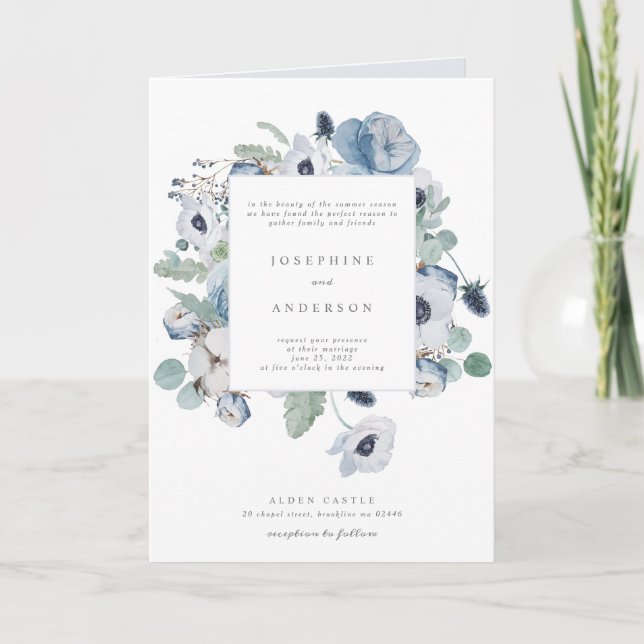 Invitation de poche Mariage Misty Blues (Devant)