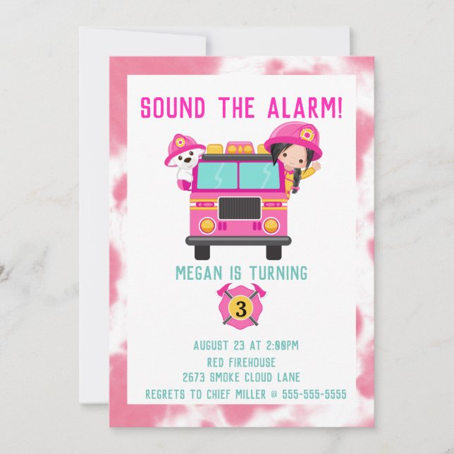 Invitation de pompier Pink Fire Truck Kids (Devant)