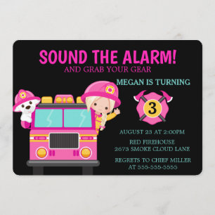 Invitation de pompier Pink Fire Truck Kids