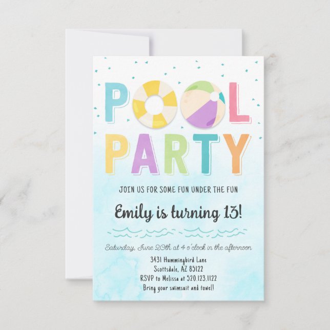 Invitation de Pool Party pour anniversaire et évén (Devant)