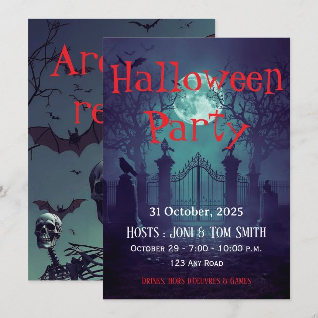 Invitation de porte gothique hantée pour Halloween (Devant / Derrière)