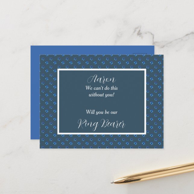 Invitation de porteur de bague en bleu et blanc (Devant/Arrière en situation)
