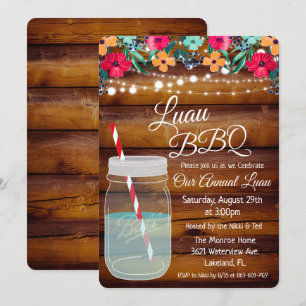 Invitation de pot de mason Luau Aloha