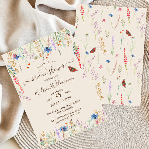 Invitation de prairie fleurie bohème et papillon
