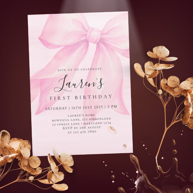Invitation de premier anniversaire à l'archet aqua (Créateur téléchargé)