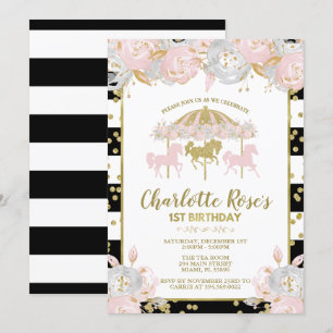 Invitation de premier anniversaire Carousel rose e