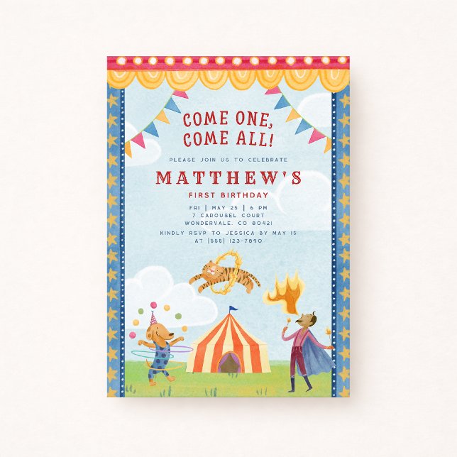 Invitation de premier anniversaire cirque de conte (Créateur téléchargé)